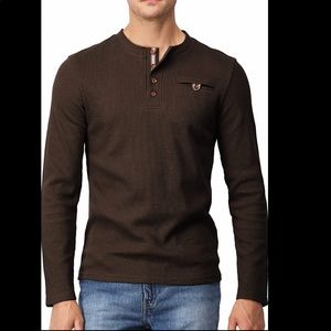 H2H Men's Casual Slim Fit Henley Cotton Shirt Waffle Weave Thermal